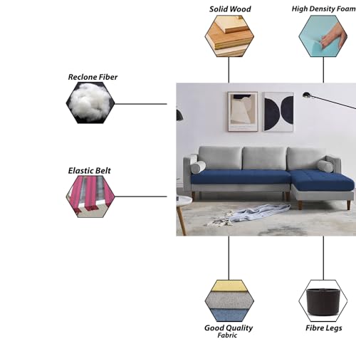 Image of Lezra RHS 4 Seater L Shape Sofa Set for Living Room (Blue Grey Fabric) Premium Fabric Sofa