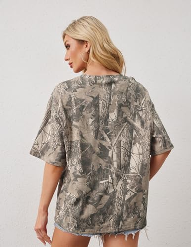 Womens Camo Shirt Maple Leaf Print Summer Tops Short Sleeve Oversized Crewneck T Shirts Loos Fit Graphic Tee3