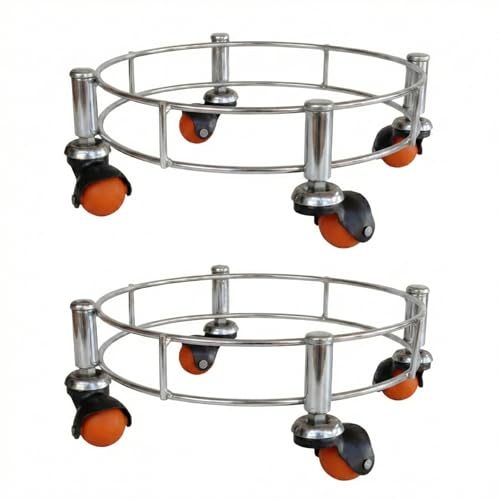 Image of Rincy 2 Pic Heavy Red Wheel Stainless Steel LPG Cylinder Trolley with 4 Heavy Wheels - Durable Stand for Gas Cylinders (Heavy Wheel Gas Stand 2 Pcs)