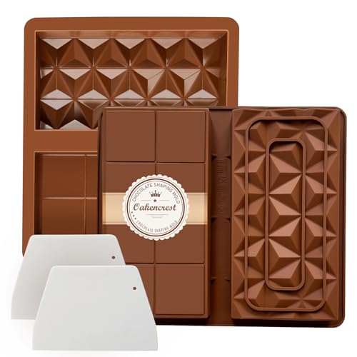 OAKENCREST Lot de 2 Moules à Chocolat Profond, Moule Silicone Tablette de Chocolat Antiadhésifs, pour Pieces en Chocolat Maison (Brun II)