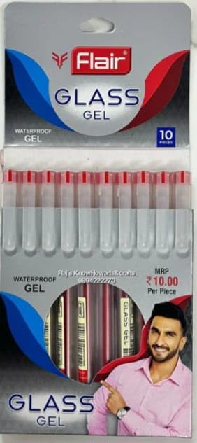 Image of Flair Glass 0.6mm Gel Pen | Red ink, Pack of 10