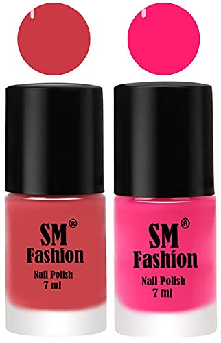 Image of Long Lasting Nail Polish | Nail Paint Combo 7 ml Each) - Set of 2 Punch Pink-Deep Pink