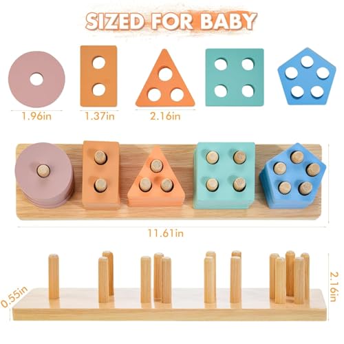 Image of PLUSPOINT Wooden Sorting & Stacking Toy, Colour Recognition Shape Sorter Puzzle Montessori Educational Learning Toy for Girls Boys Children Age 1 2 3 Activity Puzzle Blocks Column Set for Kids