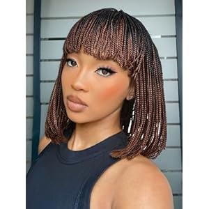 Fancy Hair Braided Wigs for Black Women Short Box Braid Wig with Bangs Synthetic Bob Braid Wig for African American Women