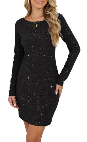 YUTILA Damen Glitzer Kleider Cocktailkleid mit Langen Ärmeln – Elegantes Pailletten Glänzendes Partykleid Minikleid für Abend & Festliche...