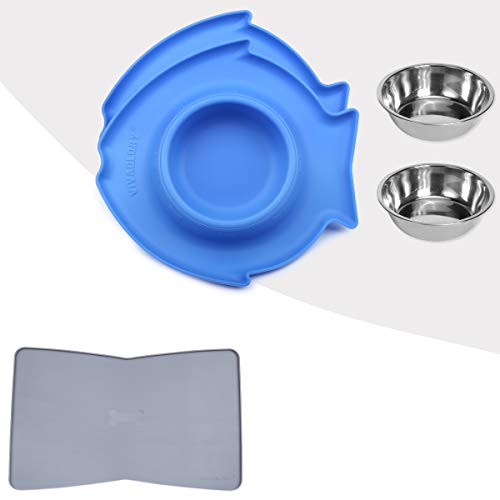 Vivaglory Pet Feeding Mat and Bowl Set with Mat for Cats Puppy or Small Sized Dog