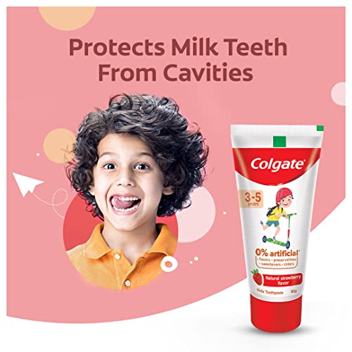 Image of Colgate Toothpaste For Kids (3-5 Years), Natural Strawberry Flavour, 0% Artificial - 80G Tube & Kids Batman Toothbrush, Extra Soft With Tongue Cleaner (Pack Of 3) | Cavity Protection