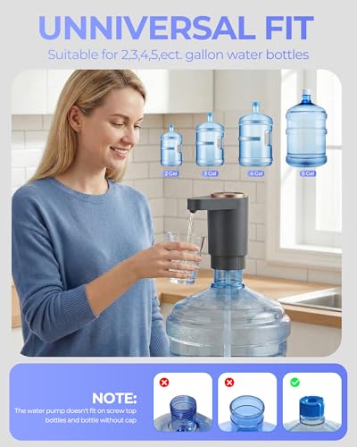 Cozycharm Water Jug Pump for 5 Gallon Bottle – Portable Electric USB-C Charging Dispenser, Dual Powerful Motors, Fast Flow, Fits 2-5 Gallon Jugs – Ideal for Home, Office, Camping, RV, Gray - Thumbnail 4