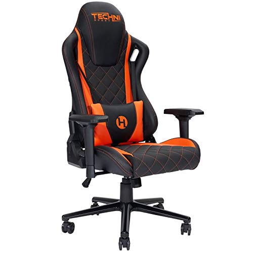Techni Sport Ergonomic Video Gaming Chair High Back Racer Style E Sports Pc Chair For Computer Desk Office Swivel Recliner With Comfortable Lumbar Support Pillow, Orange #TOP19