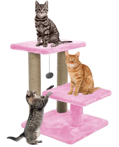 Image of Cat Tree with Multiple Levels and Scratching Posts (Pink FURR-17)