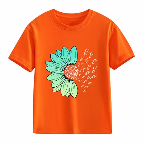 Girls Loose Fit Sunflower Graphic T Shirts Short Sleeve Crewneck Cute Pattern Printed Tops Kids (I-Orange, 4-5 Years)2