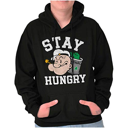 Brisco Brands Stay Hungry Popeye The Sailor Man Hoodie Sweatshirt Women Men Black