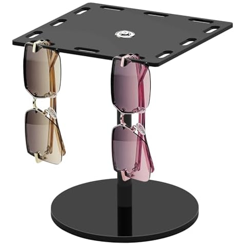 Bigfety Sunglass Holder Acrylic, Rotating Glasses Display Stand, Organizer for Sunglasses, Black Cover