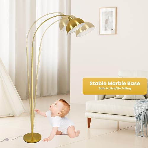 gernehop Arch Floor Lampshades for Living Room, Modern Tall Lampshade, Gold Adjustable Hanging Lampshade, Over Sofa, Mid Century Arched Reading Lamp for Bedroom, Writing