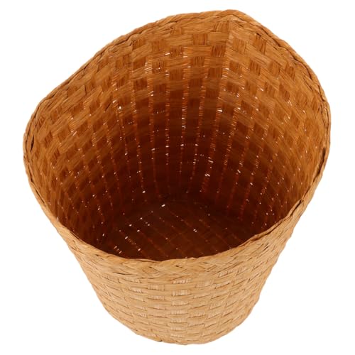 Image of Wicker Trash Can - Woven Wicker Waste Basket Round Rattan Waste Paper Bin Office Garbage Can Rubbish Basket Laundry Hamper for Kitchen Home Office