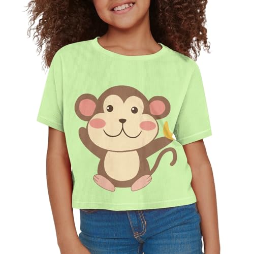 Image of Girls Crop Tops Cute Short Sleeve Shirts Fashion Tees for Kids Casual Crewneck Blouses Size 8-16 Years