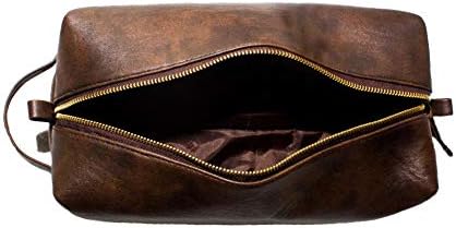 RUBAB MEN Toiletry Dopp Kit Bag |Tan Brown Premium Vegan Leather Travel Pouch |Spacious Inner Compartments |Accessory Organizer for Luxury Storage