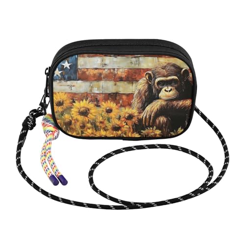 Sunflower Monkey America Crossbody Bags for Women Cell Phone Purses Women's Shoulder Handbags Wallet Purse with Adjustable Strap