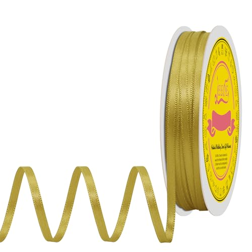 Image of Double Face Gold Satin Thin Ribbon 1 /8 inch X 50 Yards Polyester Gold Ribbon for Gift Wrapping Very Suitable for Weddings Party Hair Bow Invitation Decorations and More