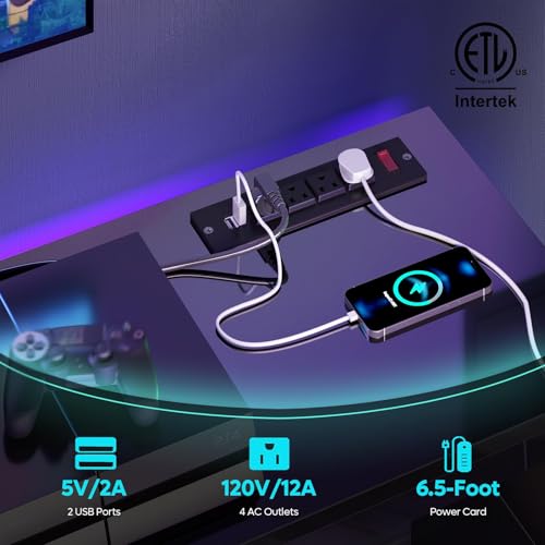 Bestier LED TV Stand for 55/60/65 Inch TV, Black High Gloss Entertainment Center with Power Outlet & Adjustable Shelves, Modern Gaming TV Console with Storage for Living Room Bedroom