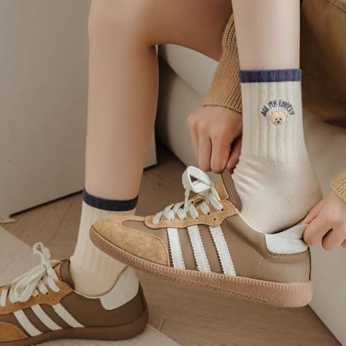 Image of Women's Crew Socks Cute Bear Cat Floral Soft Fancy Socks Gifts for Women