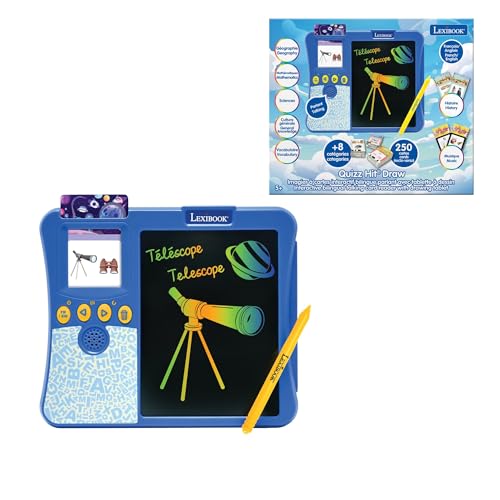 Lexibook, QuizzHit® Draw, Imagier à Cartes interactif Parlant bilingue FRANÇAIS/Anglais avec Tablette à Dessin, 250 Cartes de vocabulaire et Quiz pour...