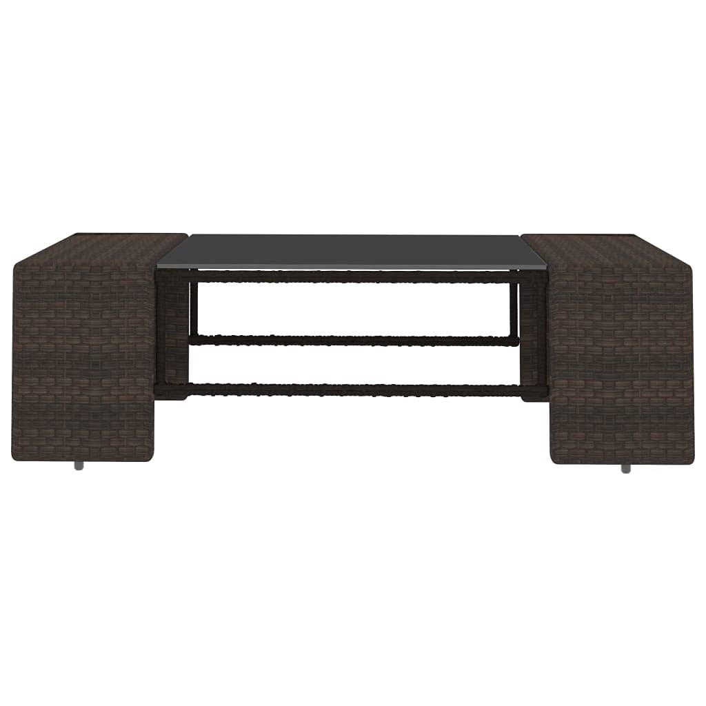 Set Divani da Giardino 2 pz in Polyrattan Marrone con Tavolo | Salotto modulare per terrazzo e patio con tavolino in vetro temperato e cuscini sfoderabili color crema.