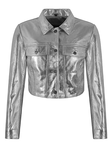 Veste de motard courte en cuir métallisé coupe cintrée 4688
