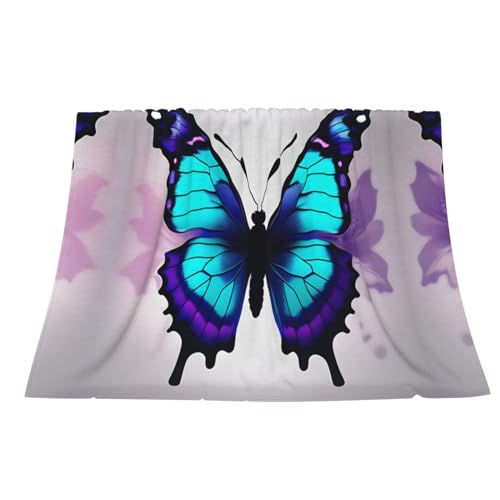 Couverture flanelle papillon bleu violet jeté de lit en peluche douce - 4