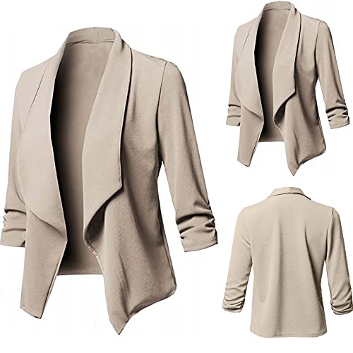Women's Fall Open Front Blazer Jacket Lightweight Casual Work Office Cardigan Outerwear with 3/4 Sleeves Dressy Tops2