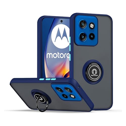 Cover per Motorola Edge 50 Neo 5G Reale con anello Stand Case PC+TPU antiurto antigraffio telefono Custodia blu