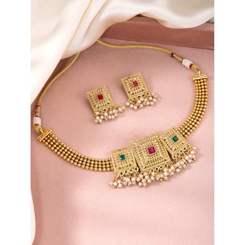 Image of Peora Gold Plated Bridal Jewellery Set with Kamarband Gift for Women Indian Traditional Ethnic Wedding