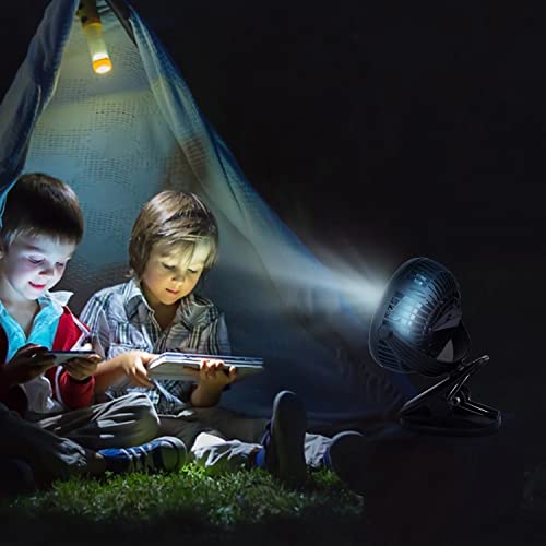 SkyGenius Clip On Camping Fan with LED Lights, 2600 mAh Rechargeable Battery/USB Operated Mini Fan with Hook Portable for Stroller Home Ofiice Outdoors Travel Camping Hiking