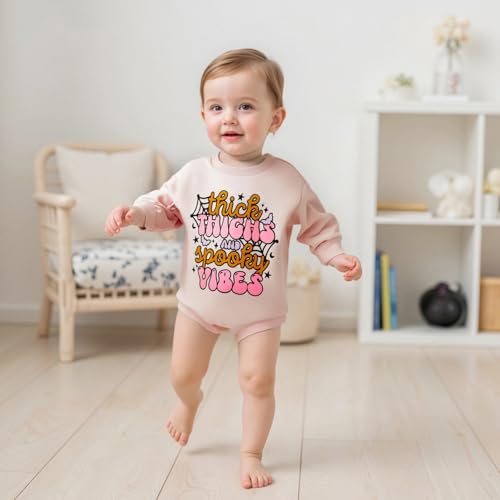 Newborn Baby Boy Girl Halloween Outfit Thick Thighs and Spooky Vibes Bodysuit Pumpkin Sweatshirt Romper2