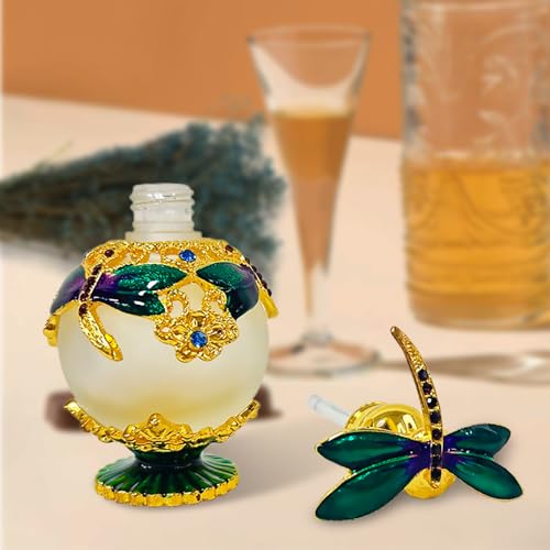 MEHOFOND 25ml Dragonfly Vintage Perfume Bottle Refillable Glass Decorative Bottles Empty Glass Perfume Bottles for Girls Women Essential Oil Travel Bottle Empty Perfume Container Scent Bottles (Green) - Image 2