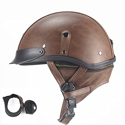 LUNANA Moto Cuero Medio Casco con ECE Homologado, ABS Shell Casco de ColisióN, Retro Profesional Jet Cascos, ABS Shell para Street Bike Cruiser Chopper Moped Scooter (57~62cm)