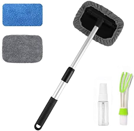ASHONE Auto Windshield Brush Tool Car Window Cleaner Windshield Cleaning Tool with Detachable Handle Pivoting Head Microfiber Cloths and Spray Bottle for Auto Windshield