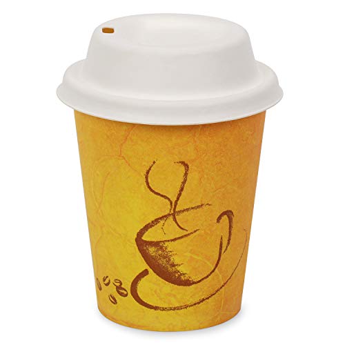 Image of (250 ml,Yellow, 8 Oz- Pack of 25-Piece Paper Disposable Cup with lid(100% Biodegradable) Ecofriendly, Safe & Hygienic for Juice,Coffee,Tea,Home,Office,Party & Wedding Events