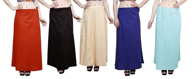 Image of Vlazom Women's Cotton Saree Petticoat - Pack of 5 Inskirts | Soft & Breathable Underskirts | Adjustable Drawstring Waist | Multicolor for Daily & Occasion Wear