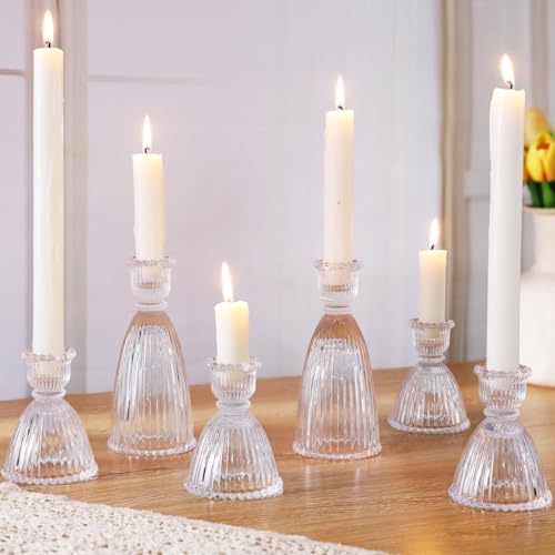 6 Pcs Clear Glass Candlestick Holders (3.5"/6", Assorted)- Tall T...