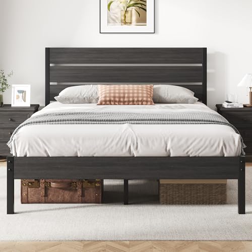 Queen Bed Frame with Headboard and Footboard, Metal Platform Bed Frame with Under Bed Storage, All-Metal Support System, No Box Spring Needed, Easy Assembly,Rustic Grey