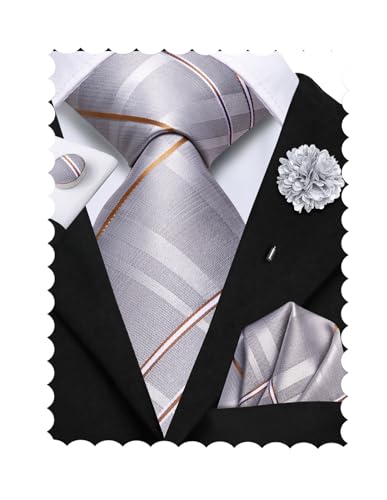 Image of Hi-Tie Men's Tie Lapel Pin Set Pocket Square Cufflinks Formal Woven Silk Tie Sets Wedding Party