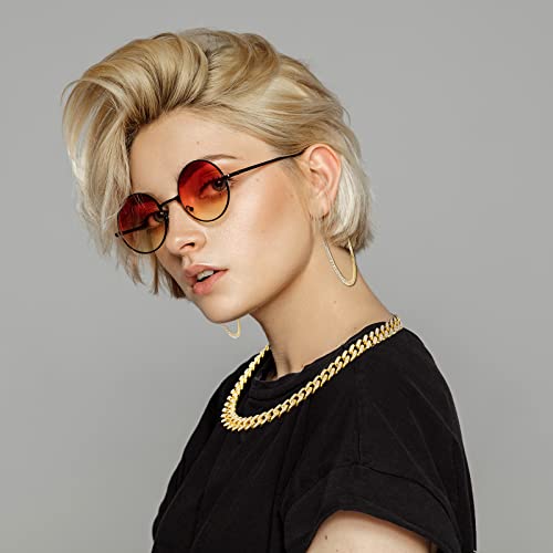 Batiyeer 3 Pcs Cuban Link Chain Necklace Bracelet Rhinestone Hoop Earrings Bling Crystal Hip Hop Jewelry for Women(20 Inch,Gold)