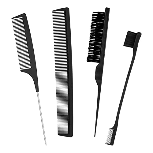 KroY PecoeD 4 Pièces Set de Brosse à Taquiner, Peigne à Sourcils Brosse à Double Tranchant Peigne Coiffeur Antistatique Peigne Robuste Queue de Rat pour Salon de Coiffure à Domicile Coiffer Cheveux