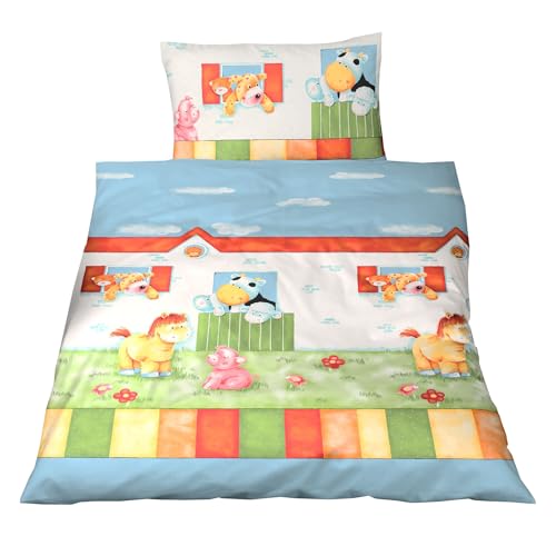 JACK Fein Biber Bettwäsche Baby 2 TLG. 100x135cm Hoftiere Bauernhof...