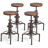 FUBIRUO Set of 4 Vintage Industrial Kitchen Counter Swivel Bar Stool Height Adjustable 23.6'-29.5', Solid Wood Water Pipe Fire Cafe Pub Bar Stool, Antique Copper