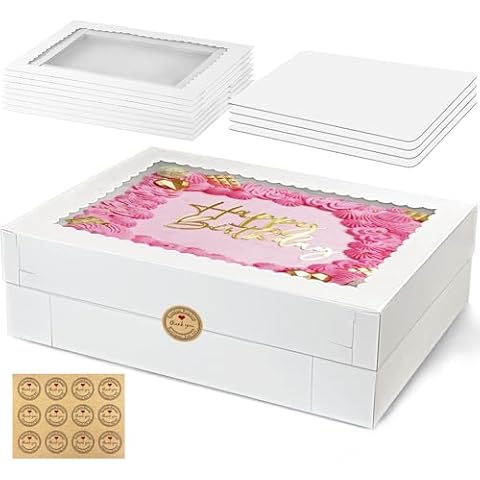 MUMULULU 4 PCS 19x14x4 Inch Cake Boxes with Cake Board White Sheet Rectangular Bakery Boxes with Window for Donuts Cookies Dessert Cupcakes Pastry Baking Pie Packaging Cover