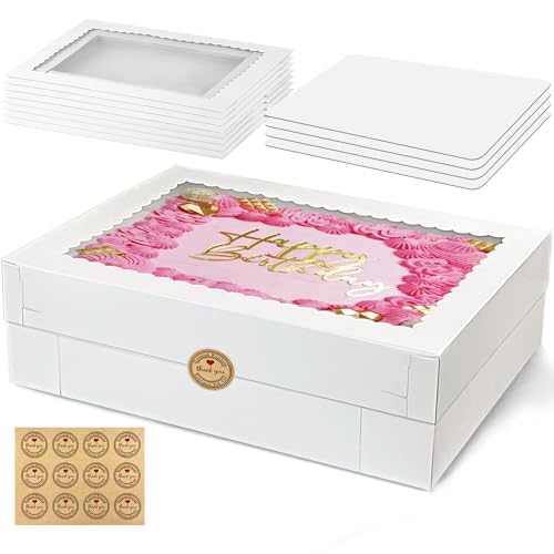 MUMULULU 4 PCS 19x14x4 Inch Cake Boxes with Cake Board White Sheet Rectangular Bakery Boxes with Window for Donuts Cookies Dessert Cupcakes Pastry Baking Pie Packaging by MUMULULU - Used condition - US$21.59