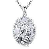 Brisskaari Guardian Angel Sterling Silver Medal Pendant Necklace, Catholic Patron Saint Protection Amulet Jewelry Gifts, 20'+2