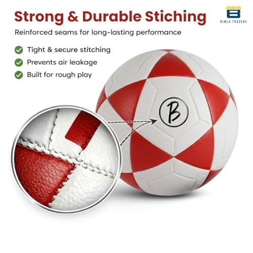 Image of Btag Football with Pump | Rubber Moulded Training & Match Ball | Suitable for All Age Groups | Outdoor Waterproof | for Ground, Grass & Turf (Red)